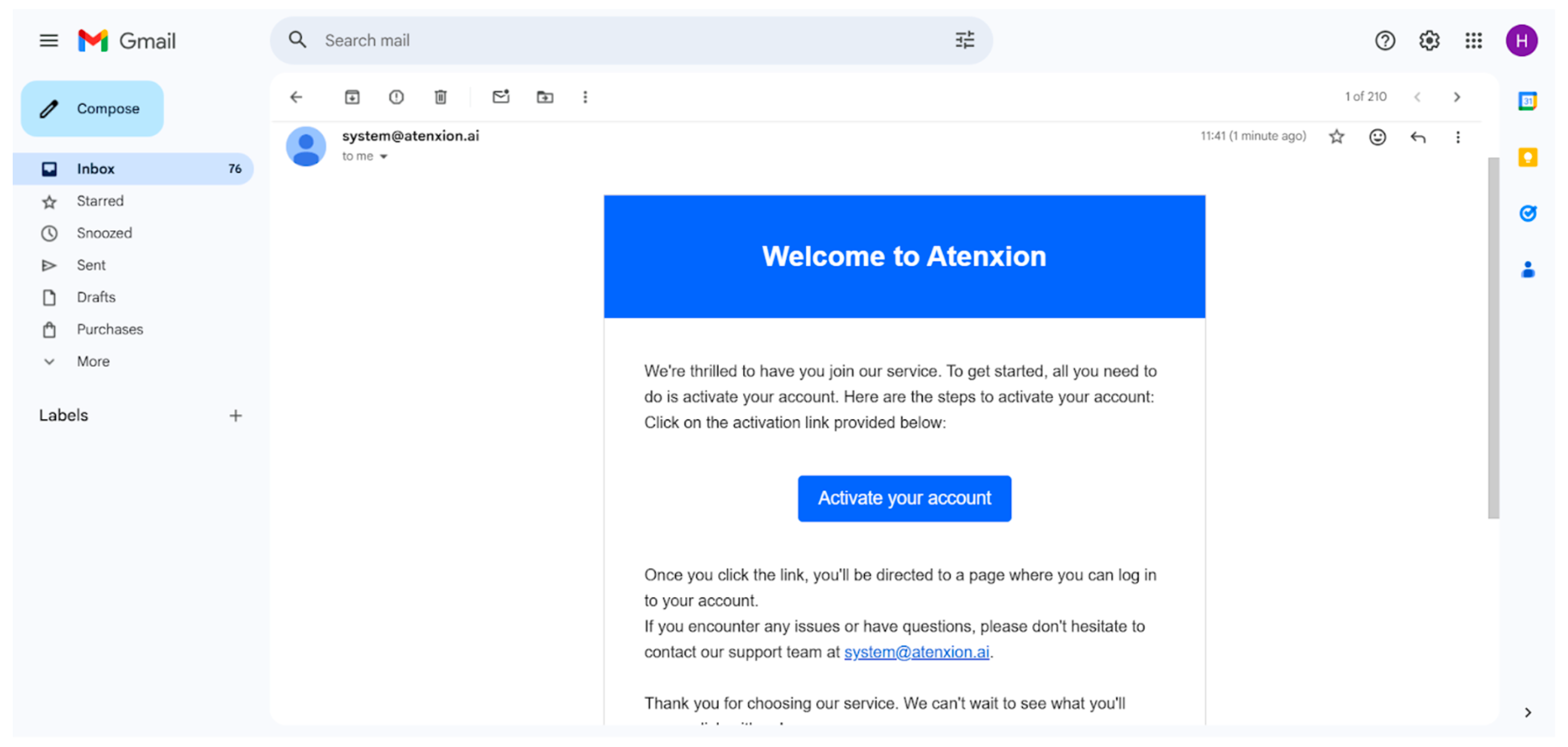 Activation Email Content