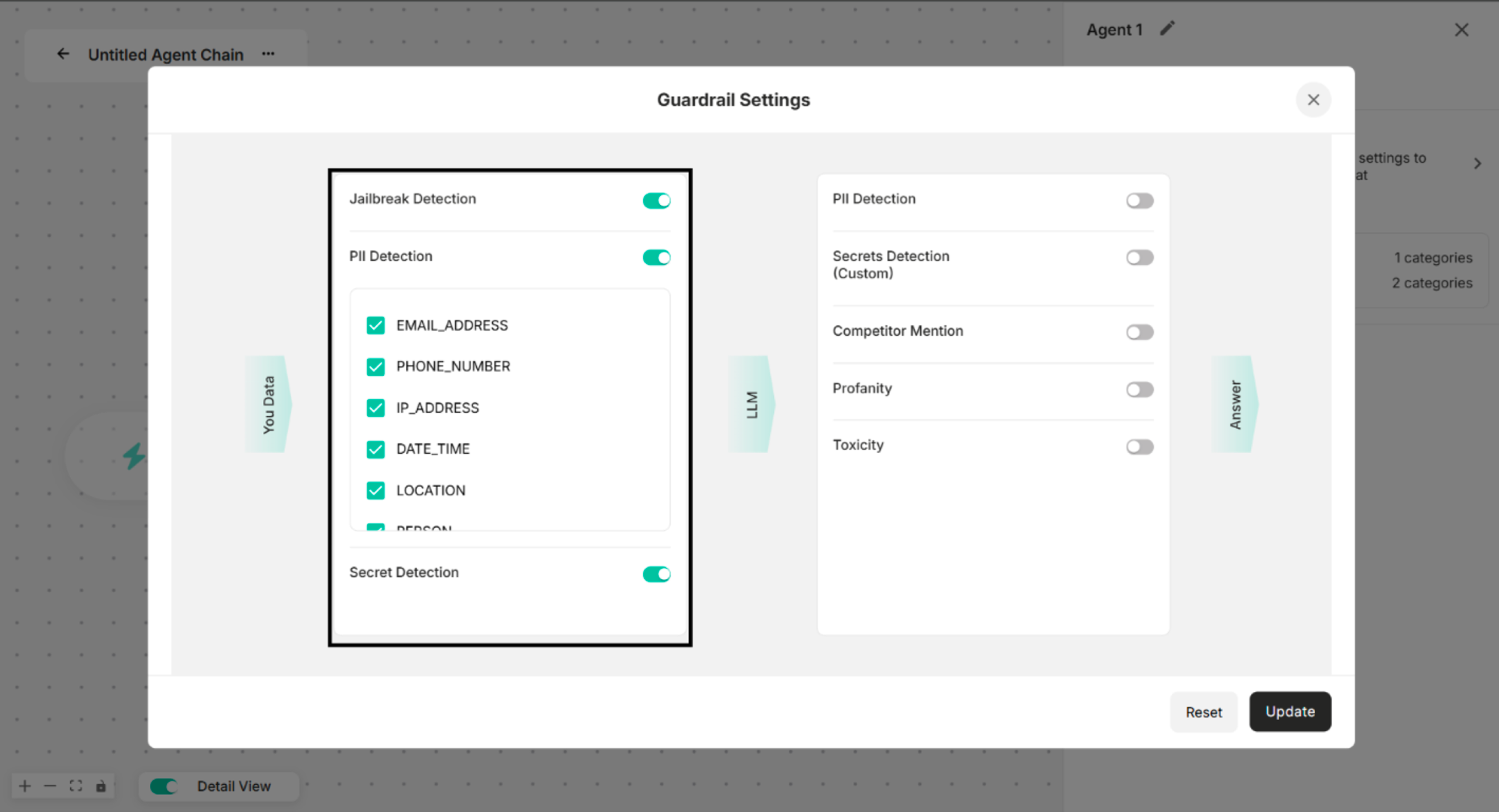 All Input Guards are enabled in Guardrail Settings