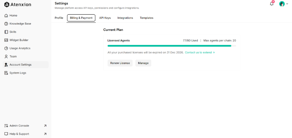 Billing and Payment Interface of Account Settings
