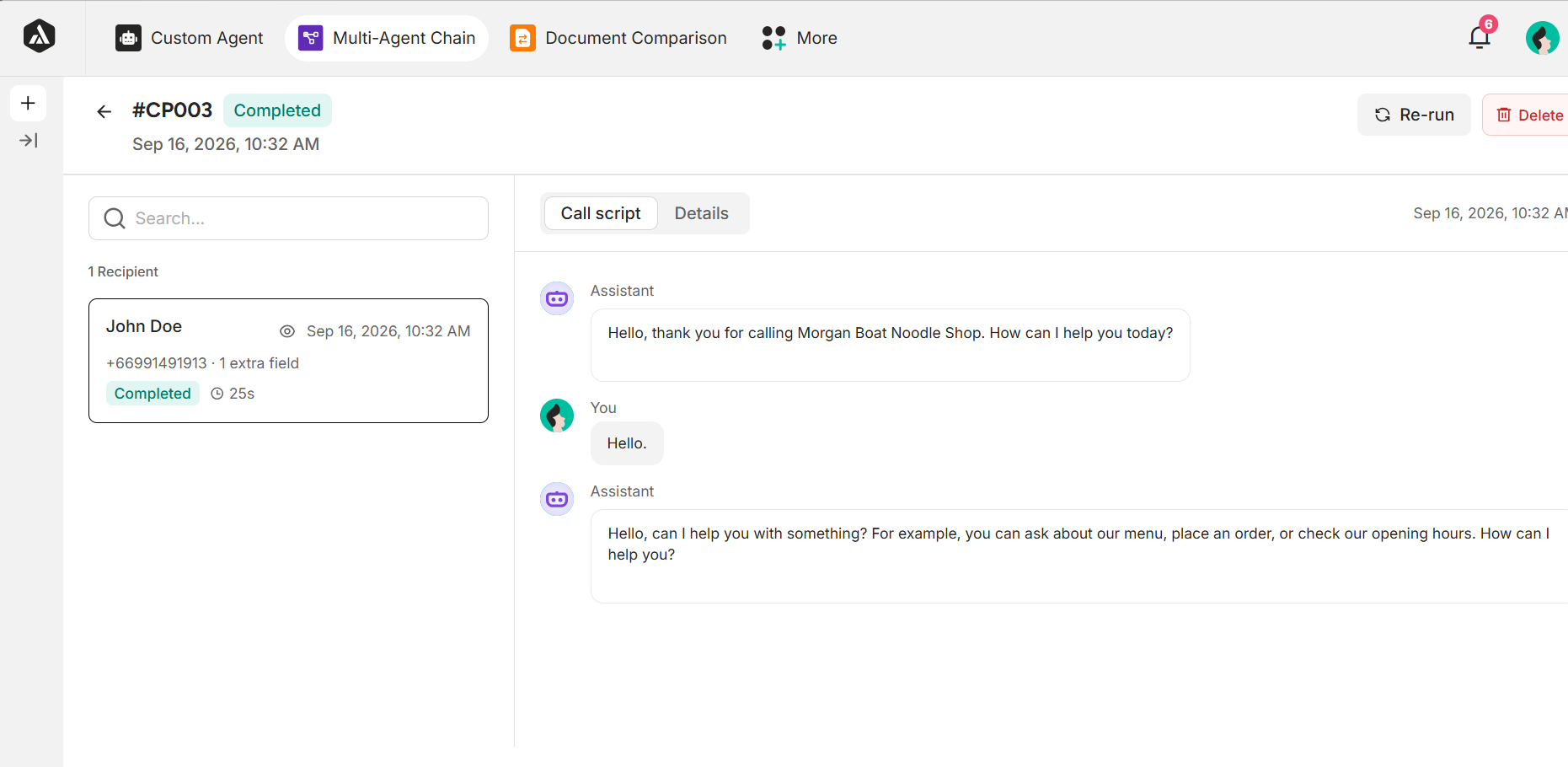 Figure : Call Script and Conversation Details View