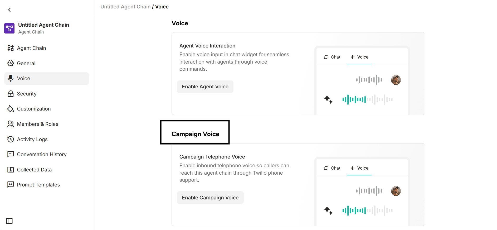 Campaign Voice with Disable Condition in Managed Setting Interface