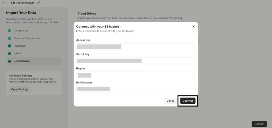 Click “Connect” button after entering credentials 