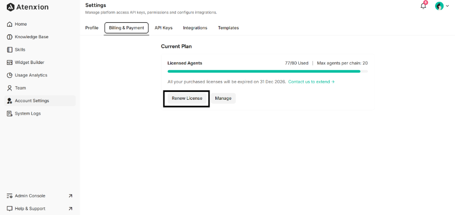 Click the Renew License Button