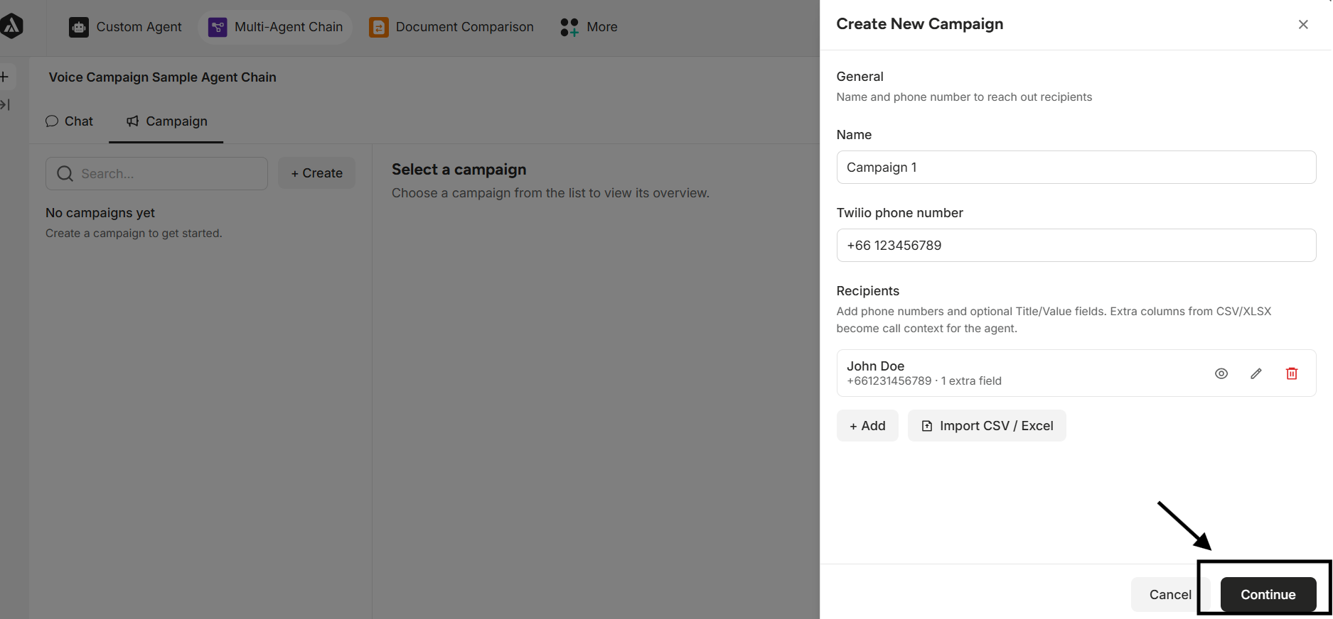 Figure : Completing Campaign Details and Proceeding