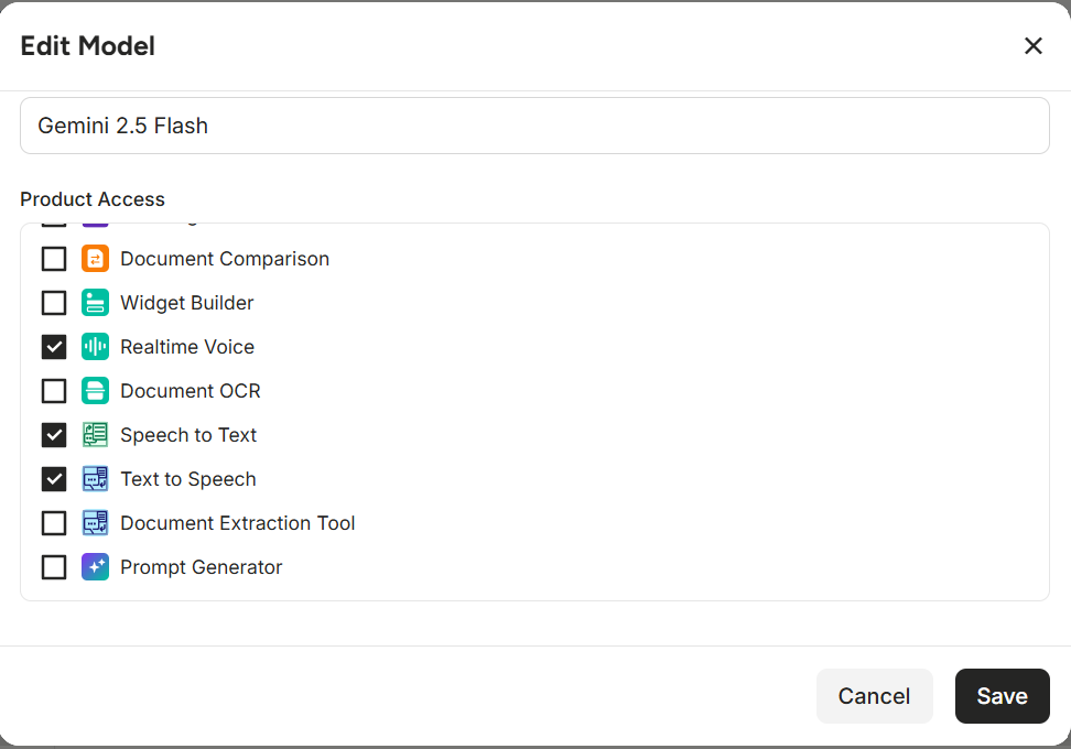 Figure : Configuring Product Access and Voice Settings