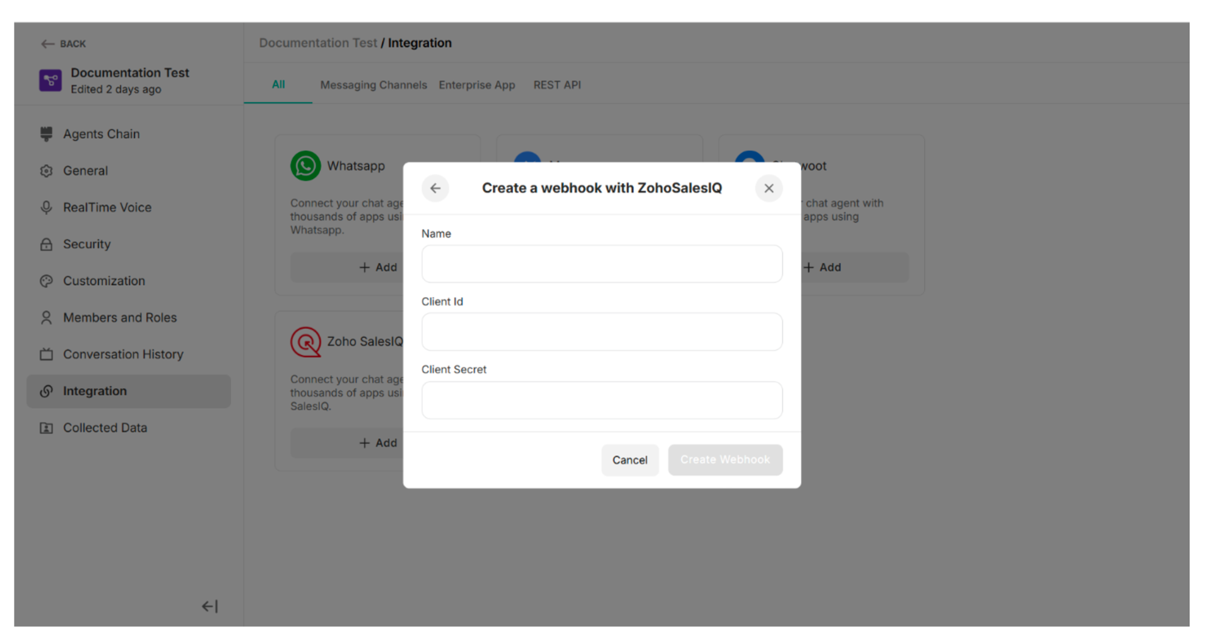 Create a webhook with Zoho SalesIQ