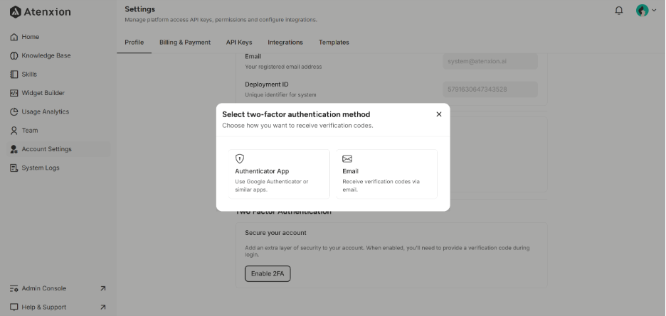 Different Two-Factor Authenticator Methods in Atenxion Platform