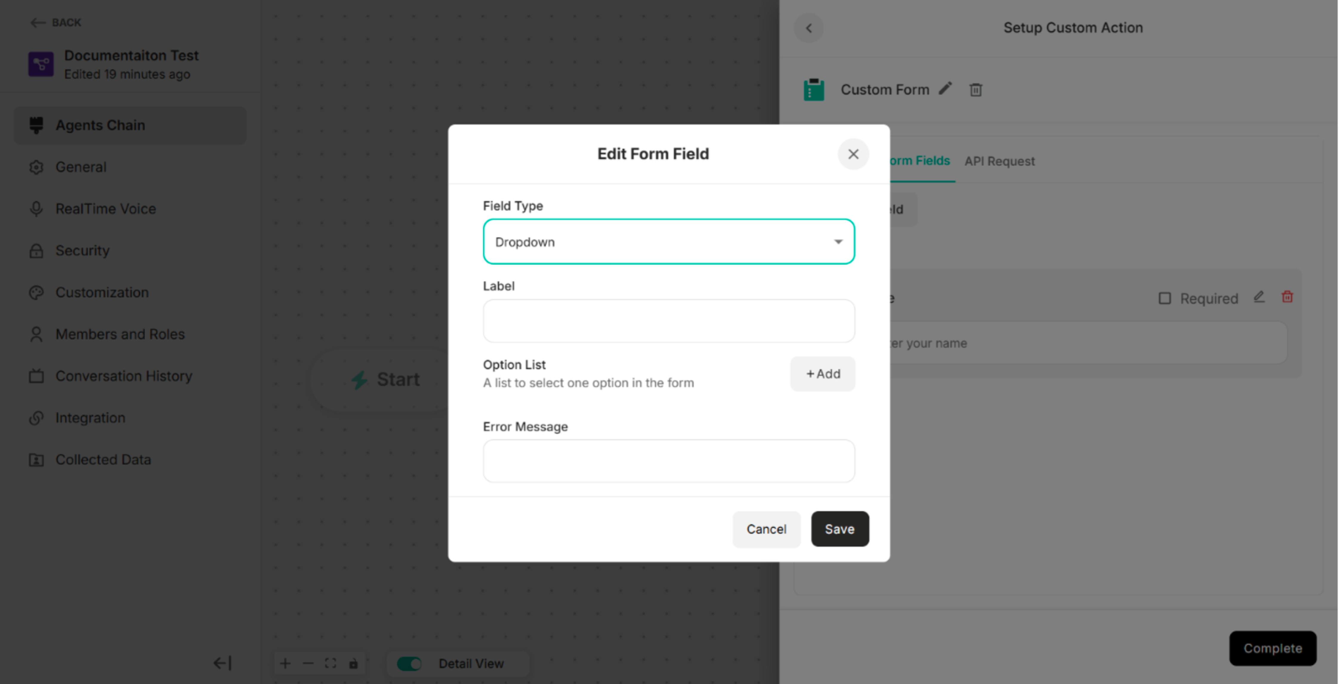 Edit Form Field for Dropdown Field Type