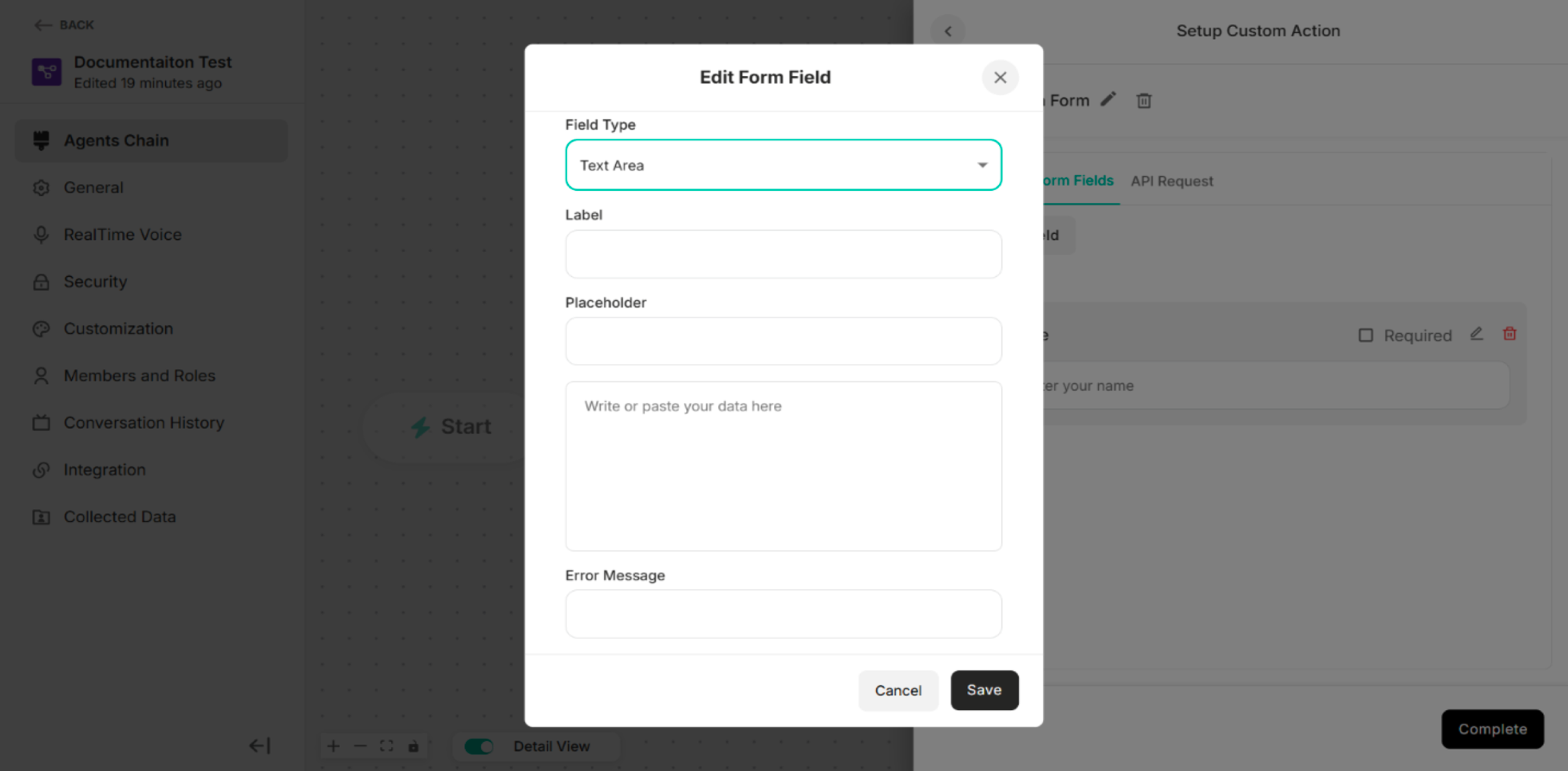 Edit Form Field for Text Area Field Type
