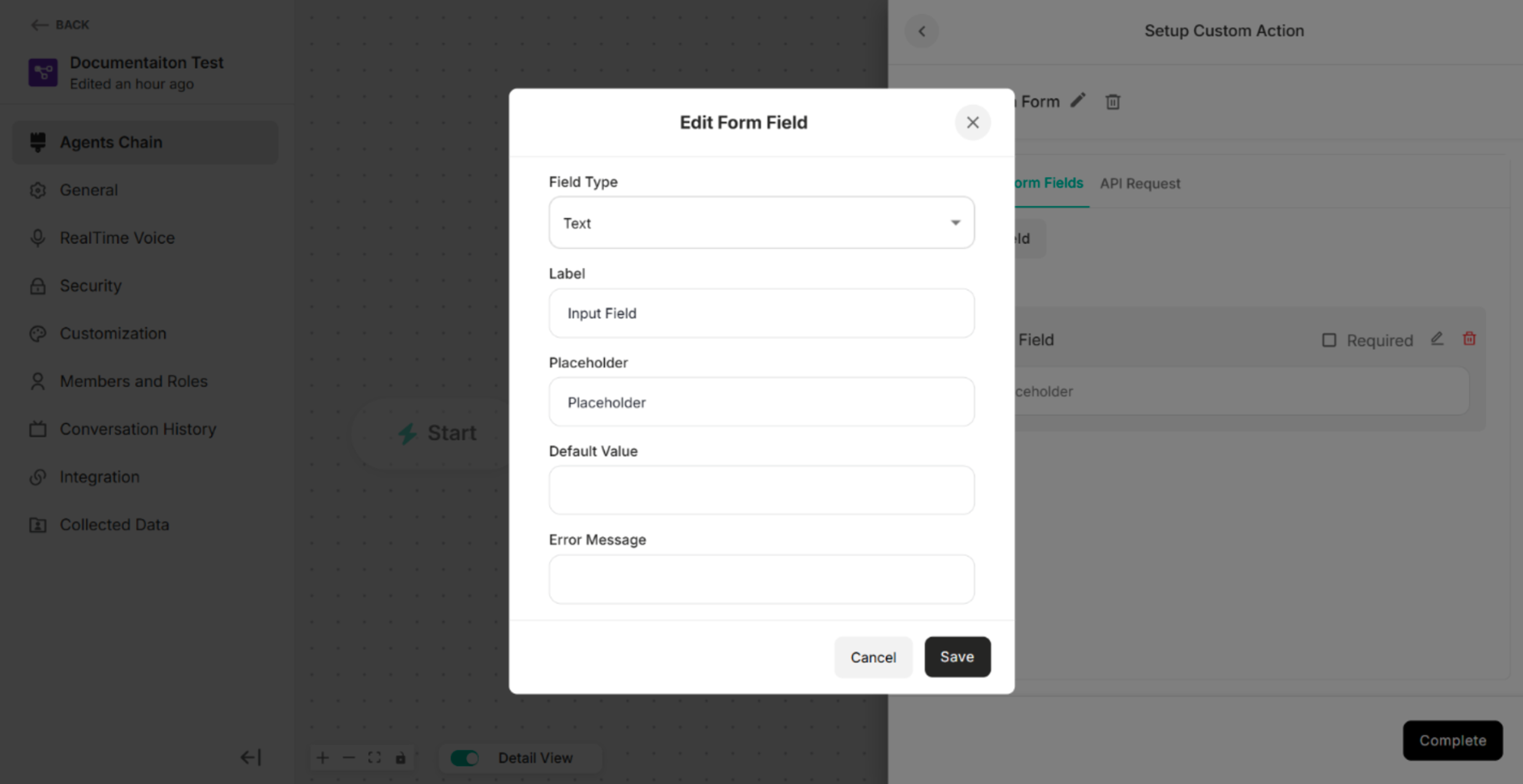 Edit Form Field for Text Field Type
