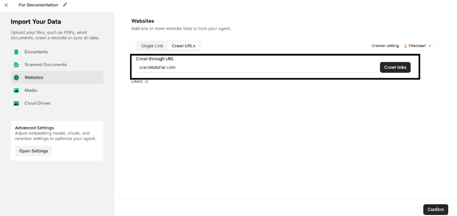 Enter the link and click “Crawl links” button 