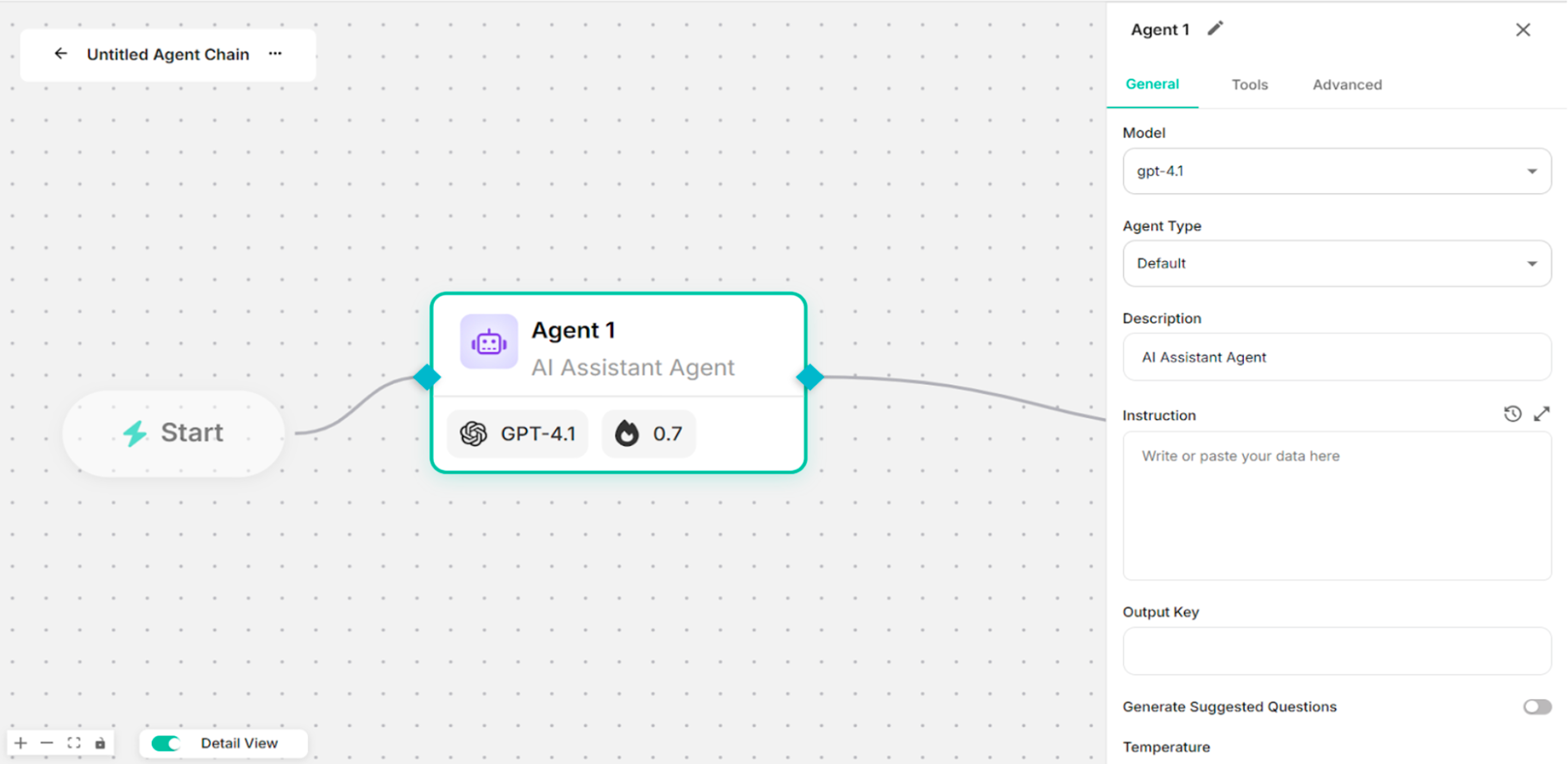 General Node Configuration Drawer after clicking on the Agent Node