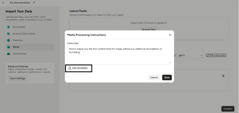 Highlighting “Use templates” button