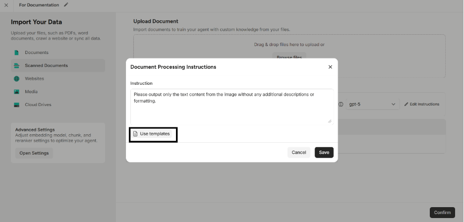 Highlighting “Use templates”