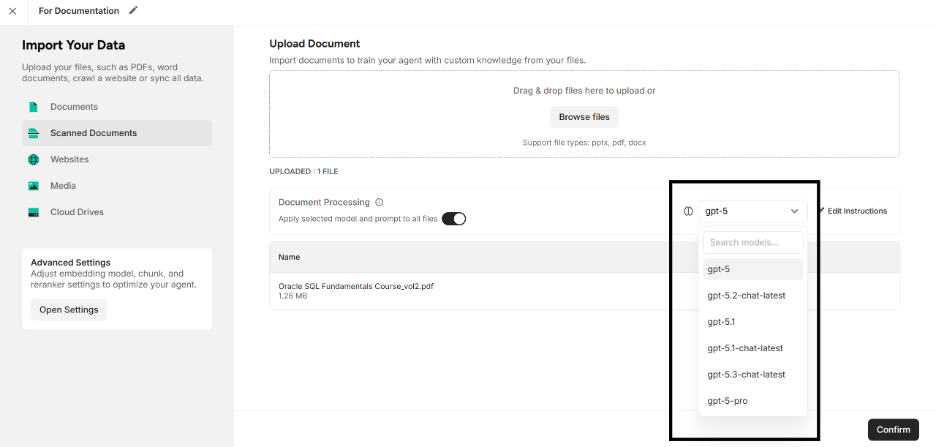 Highlighting Processing Model Drop-down List 