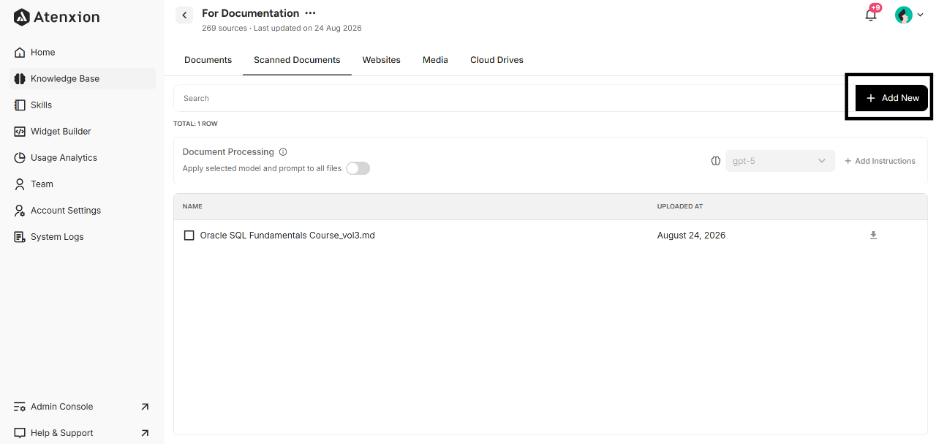 Highlighting the “+Add New” button
