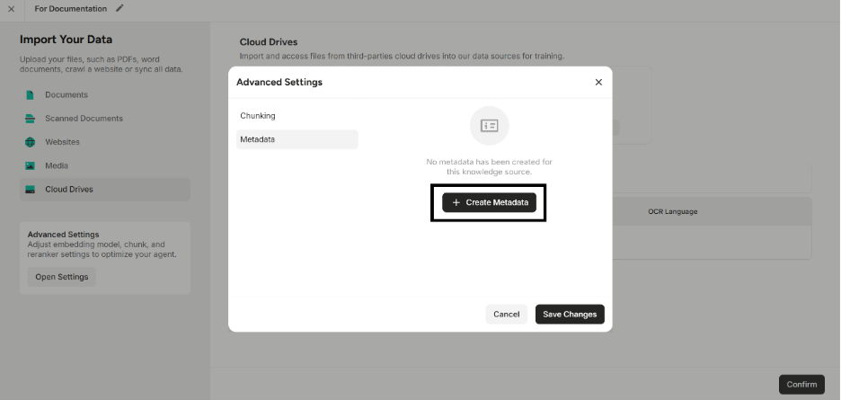 Highlighting the “Create Metadata” button