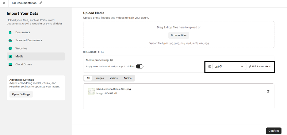 Highlighting the “Engine drop-down and Edit instructions button”