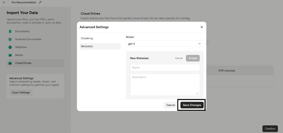 Highlighting the “Save Changes” button