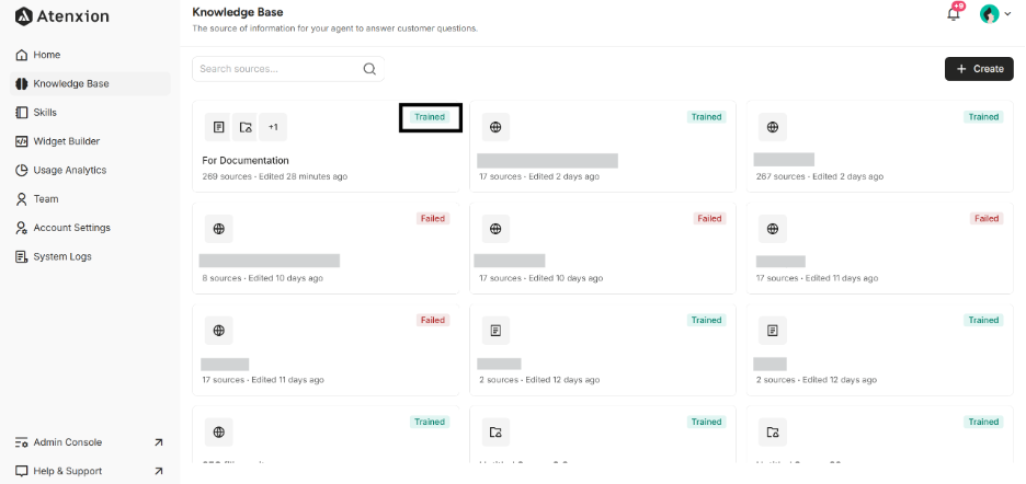Highlighting the “Trained” status of the new Knowledge Base