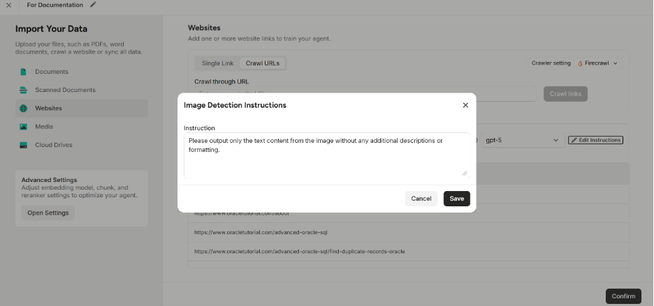 Image Detection Instructions Pop-up Window