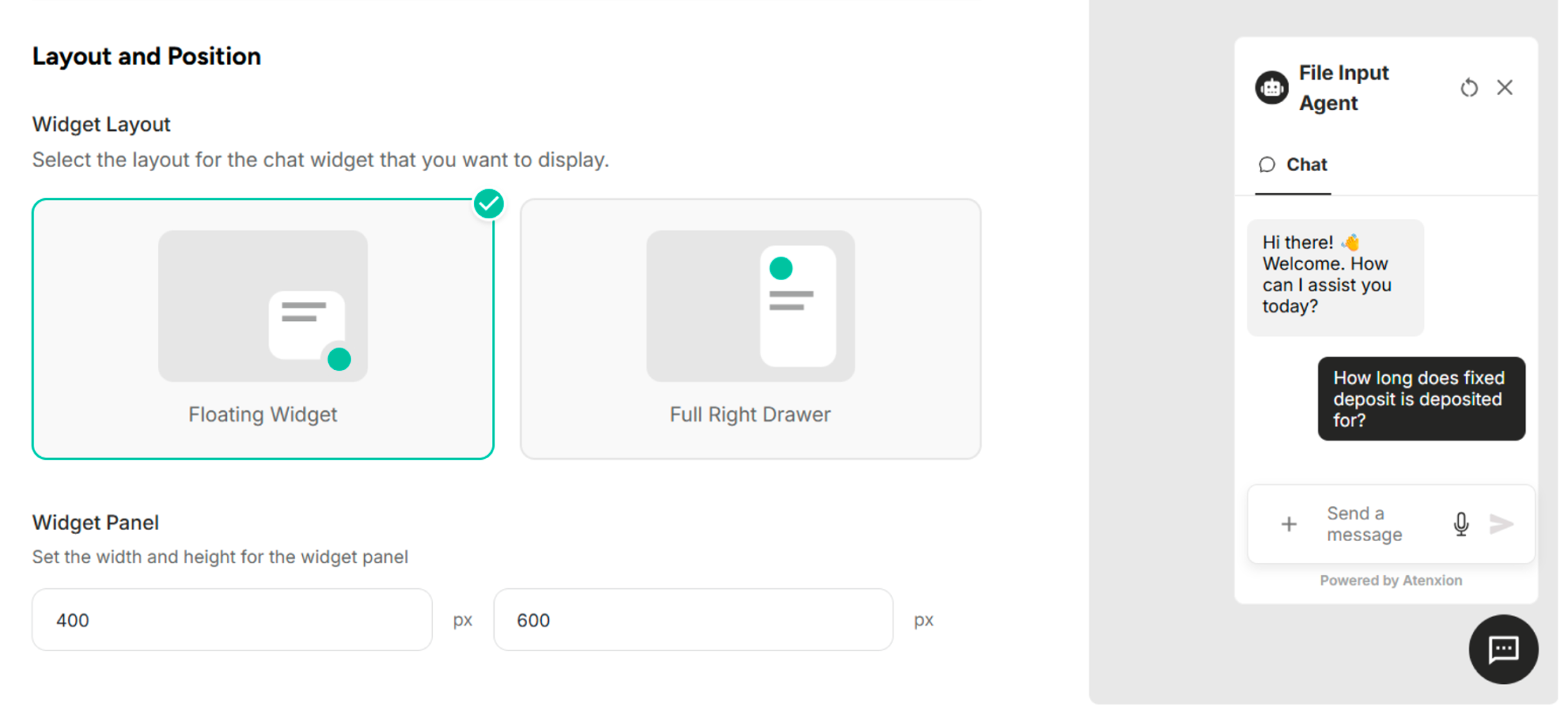 Layout and Position Section when choosing Floating Widget