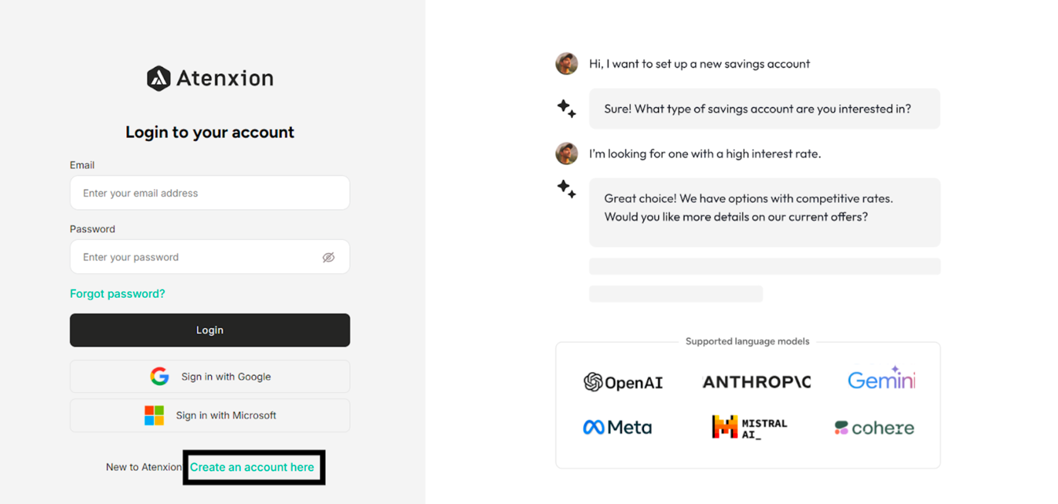 Login Page Highlighting Create an account here