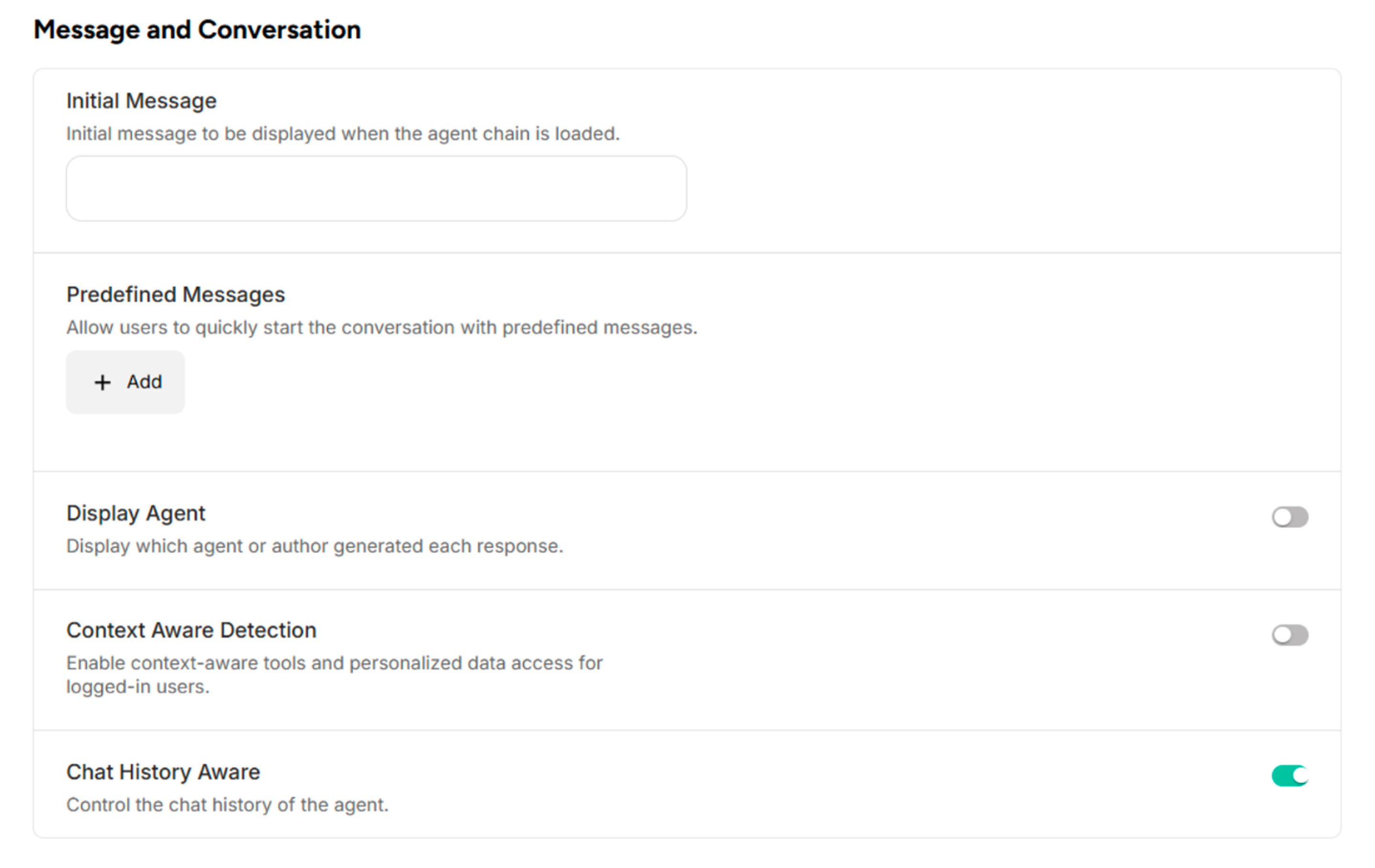 Message and Conversation Section of General Settings