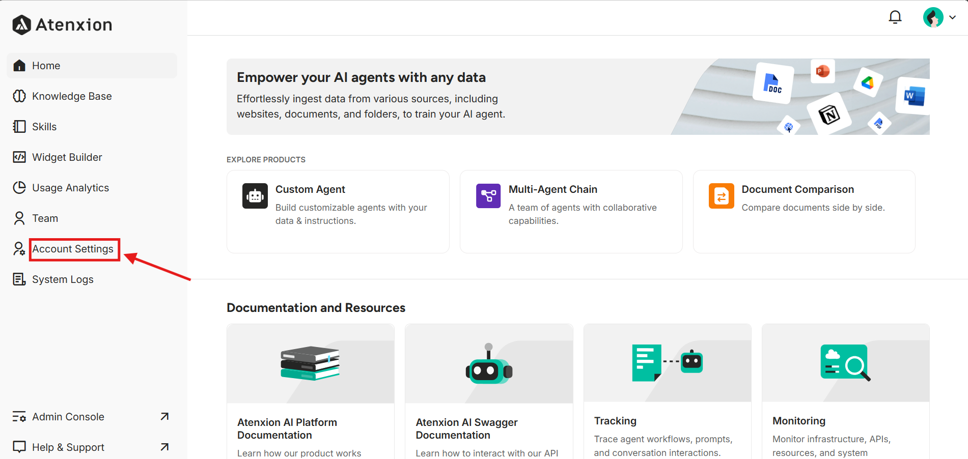 Figure : Navigating to Account Settings