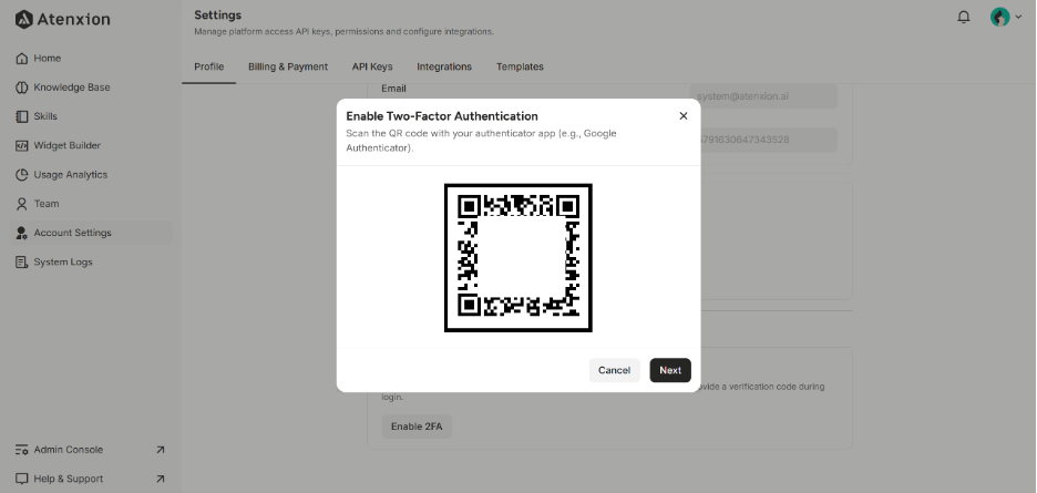 QR Code to scan with the Authenticator App