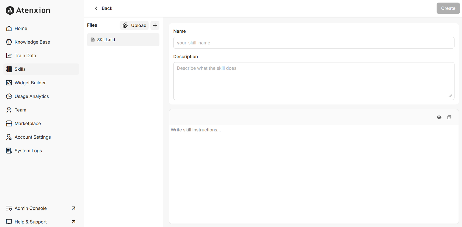 SKILL.md Editor with Name, Description and Instructions