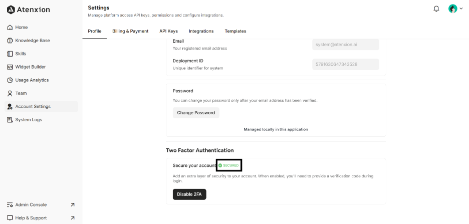 Showing the Status “SECURED” After Setting Up 2FA with Authenticator App