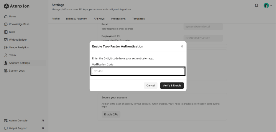 Showing to enter the 6-digit Code from the Authenticator App