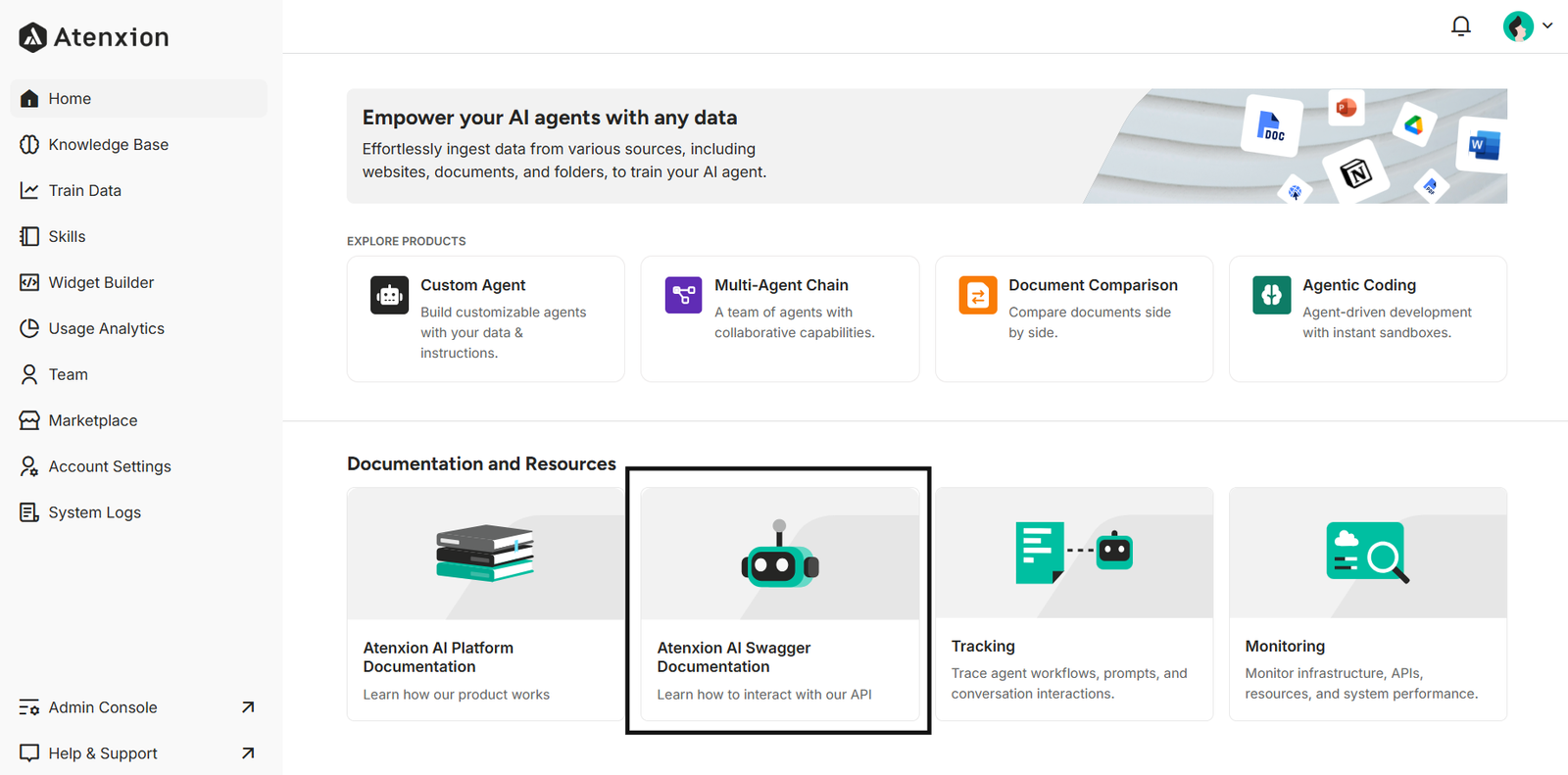 Figure: Showing Atenxion AI Swagger Documentation to interact with API under Atenxion Home Page 