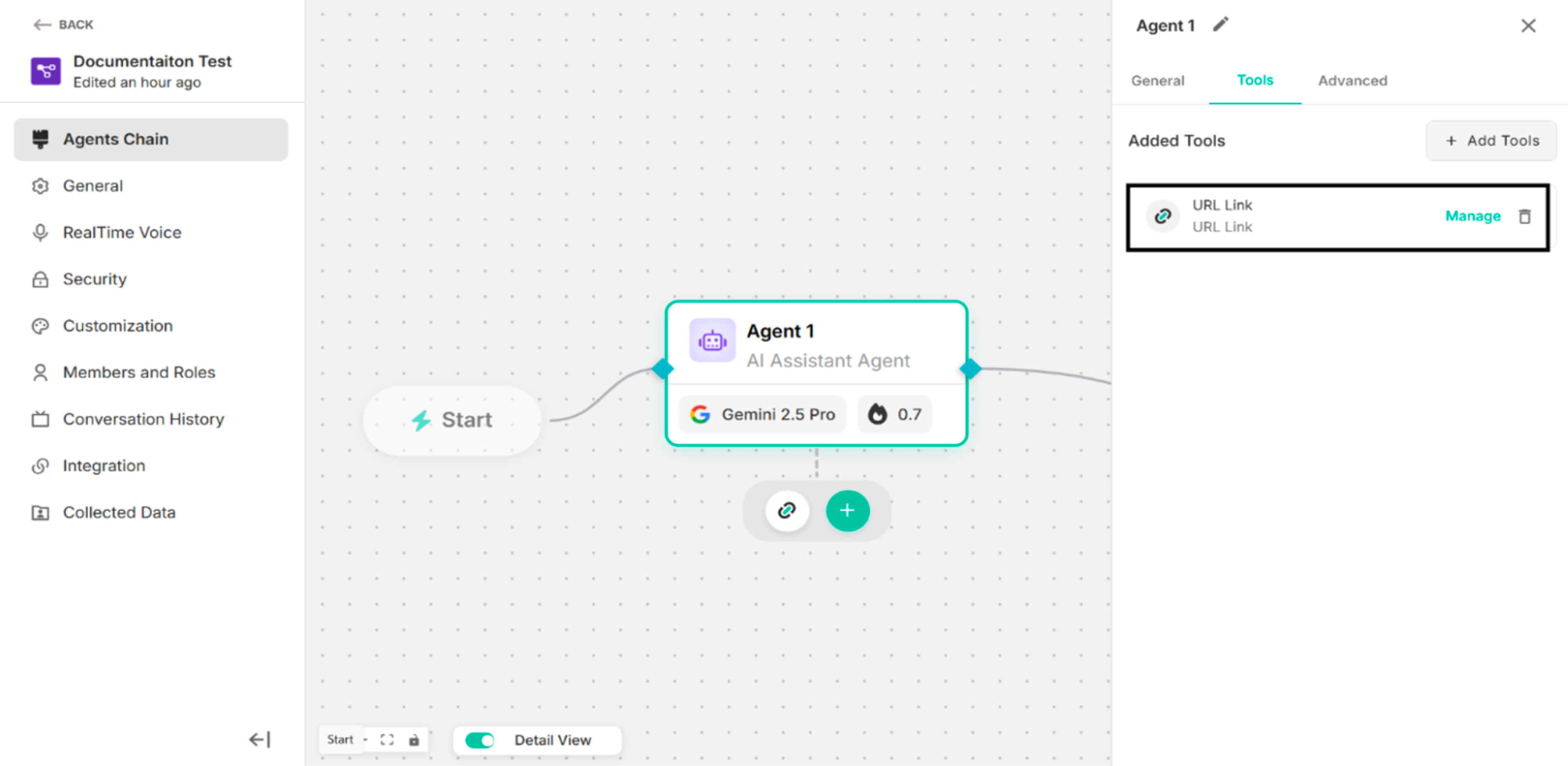 URL Link custom action is configured