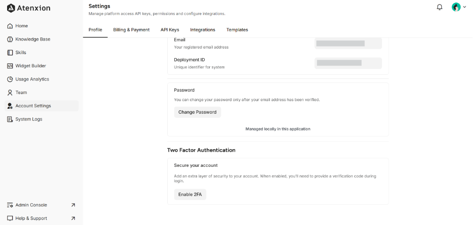 User Profile Details Interface of Account Settings
