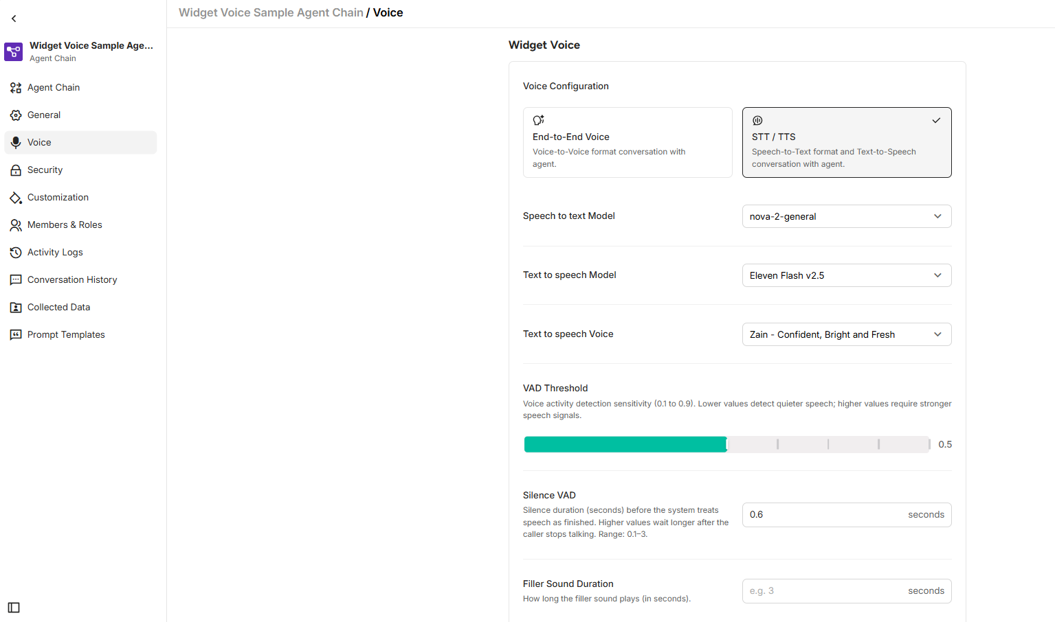 Figure : Widget Voice Configuration Panel