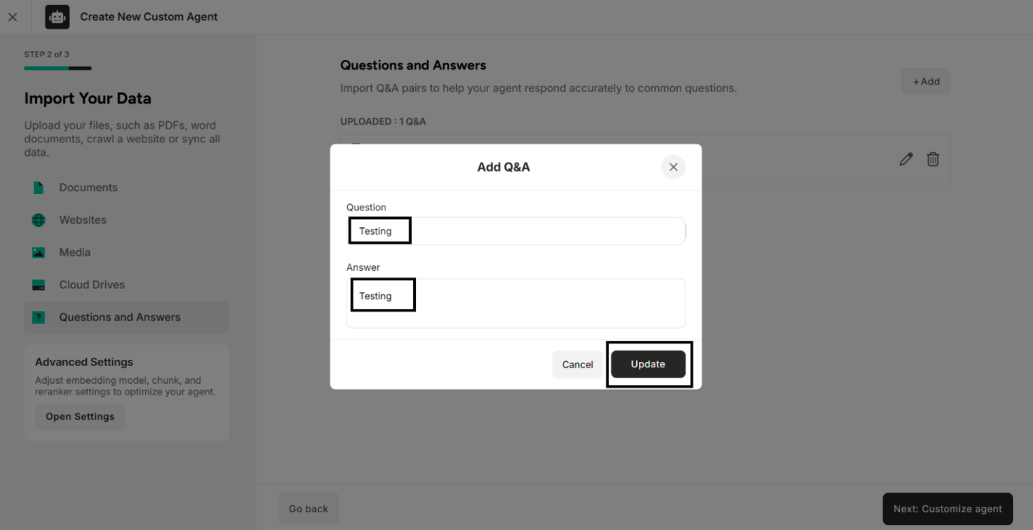 Add Q&A Pop up