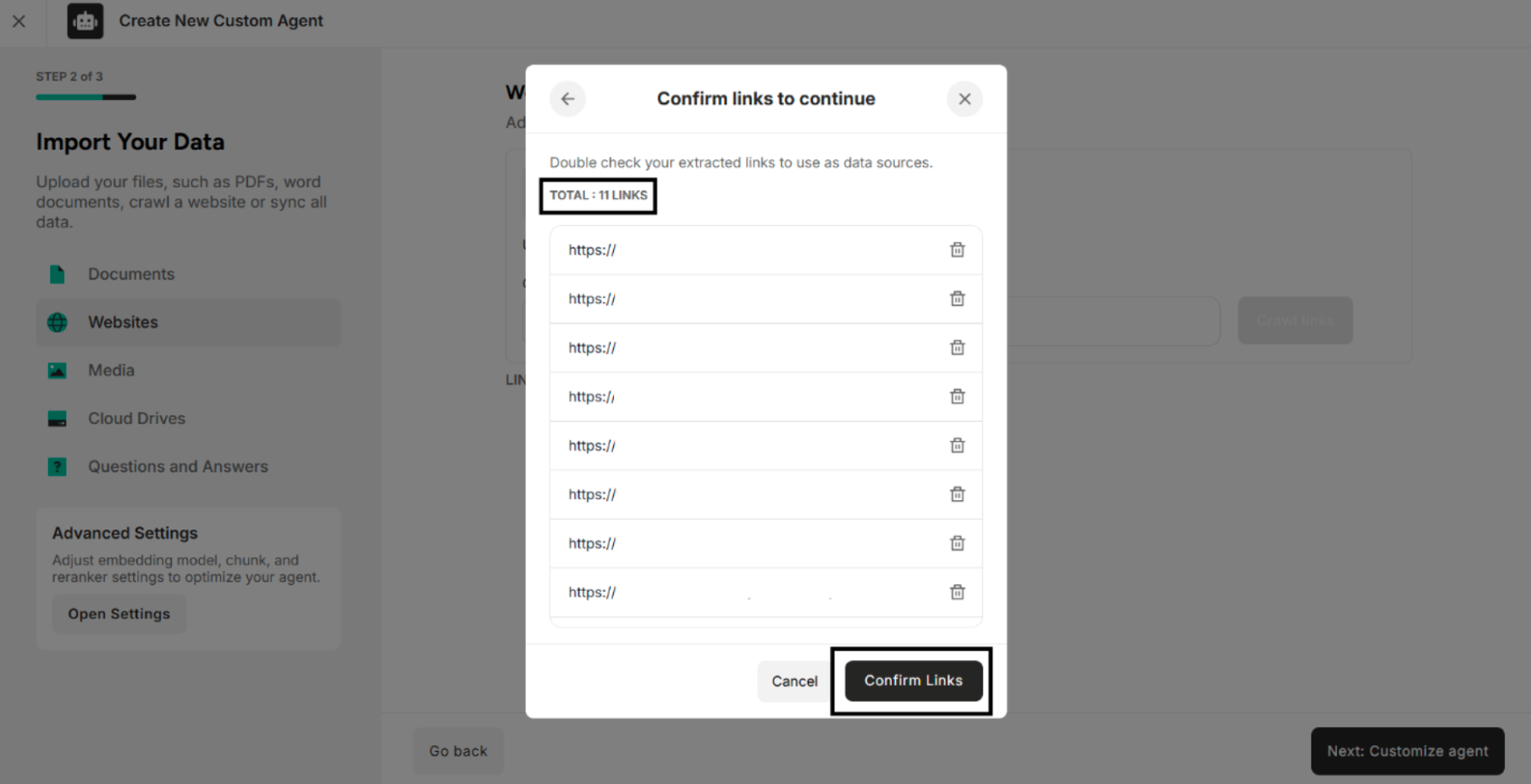 Confirms Links Confirmation Box
