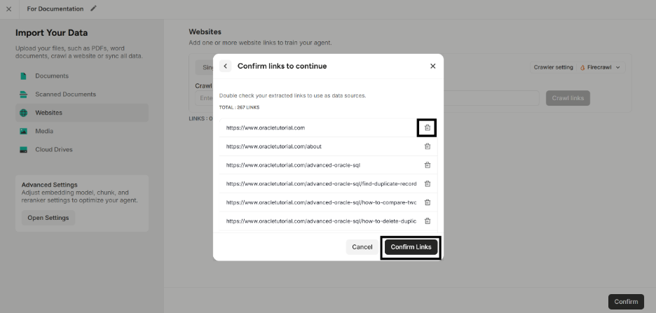 The crawled URLs in a New Pop-up Window 