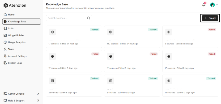 Highlighting “+Create Button"