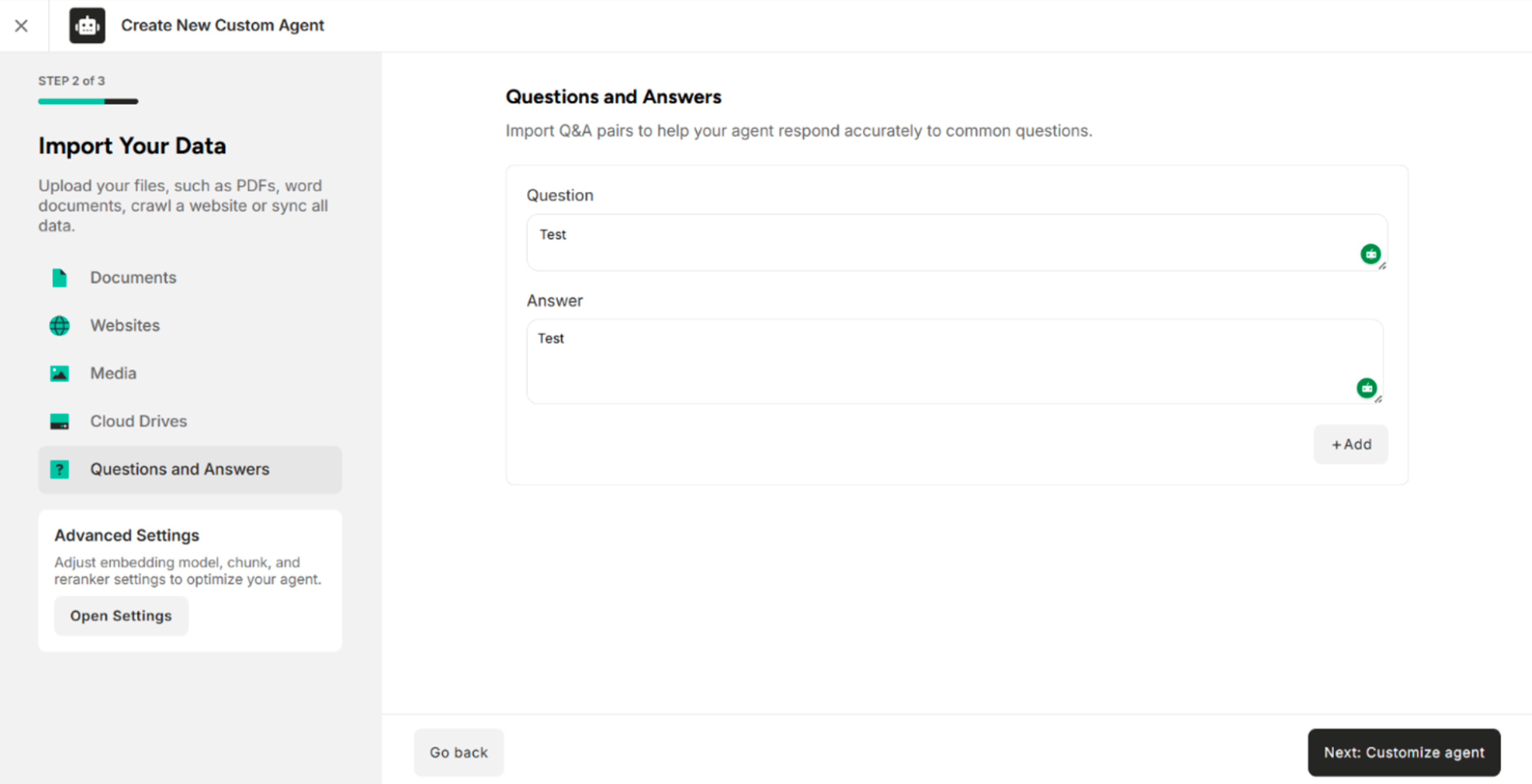 Entering or Importing Q and A Pair
