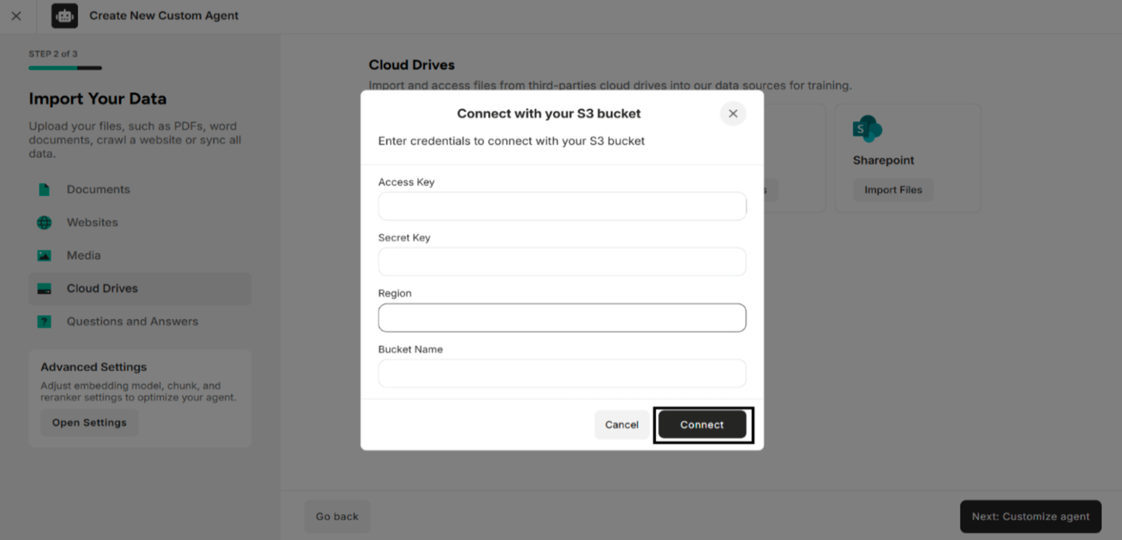 Filling the Amazon S3 Buckets Credentials