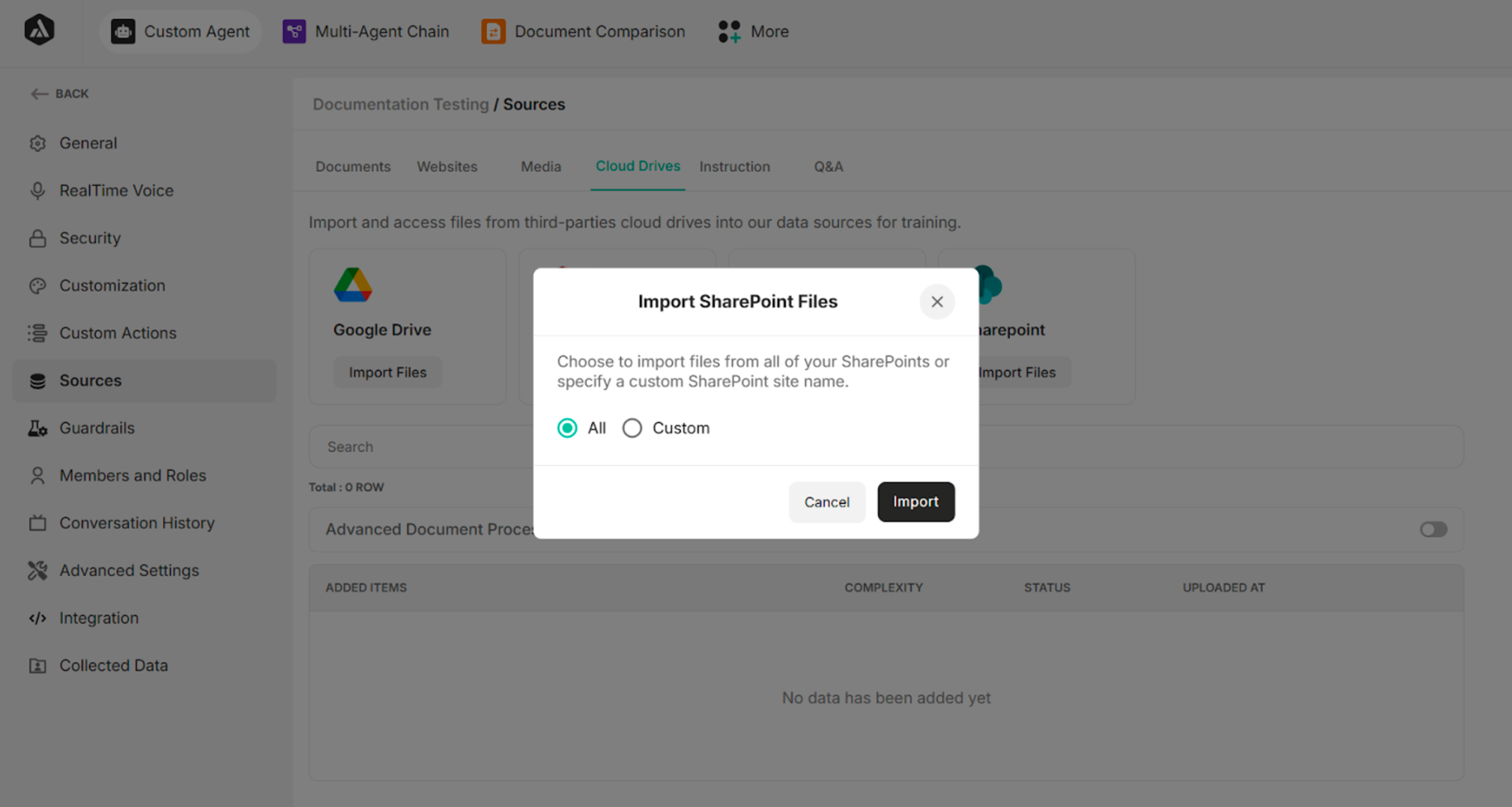 Import SharePoint Files Pop-up box