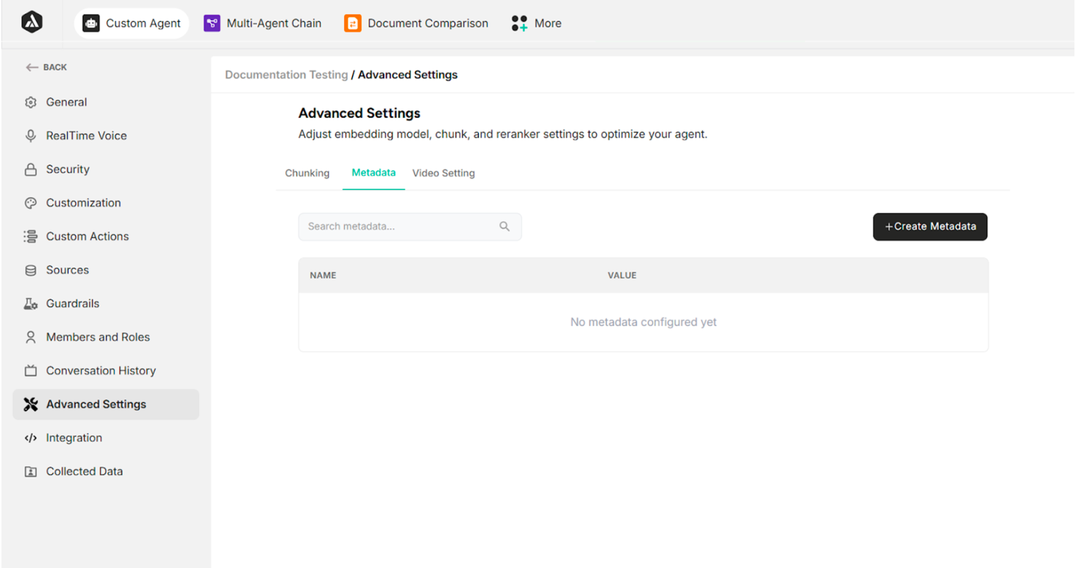 Metadata interface