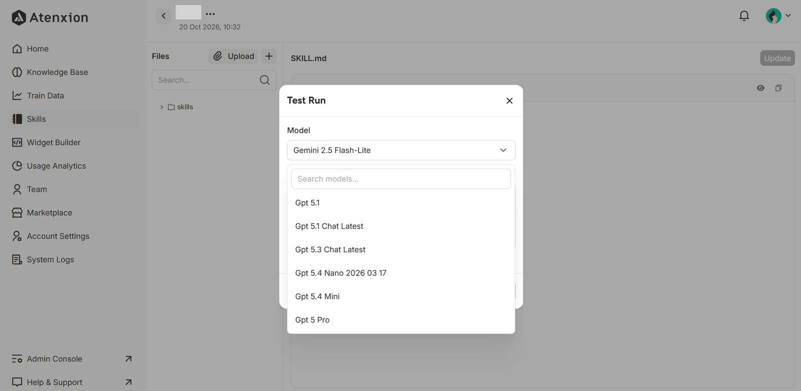 Selecting a Model for the Test Run 