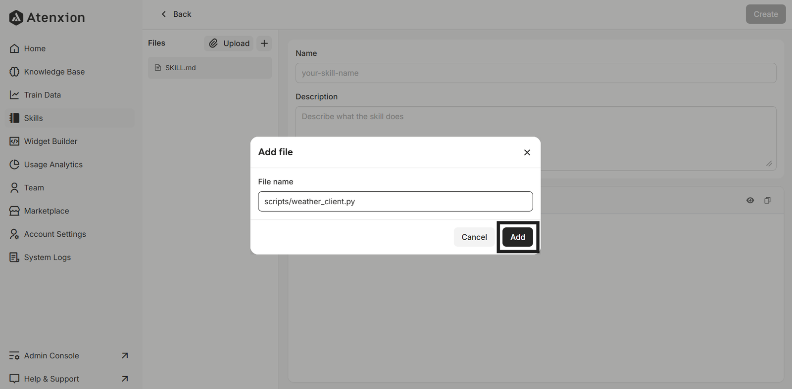 Clicking “Add” to Create the File