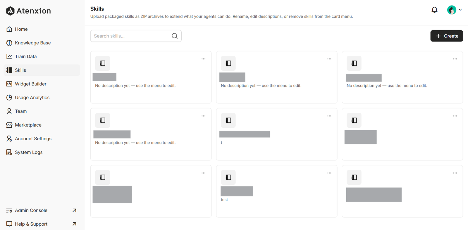 Skills Interface of Atenxion Platform
