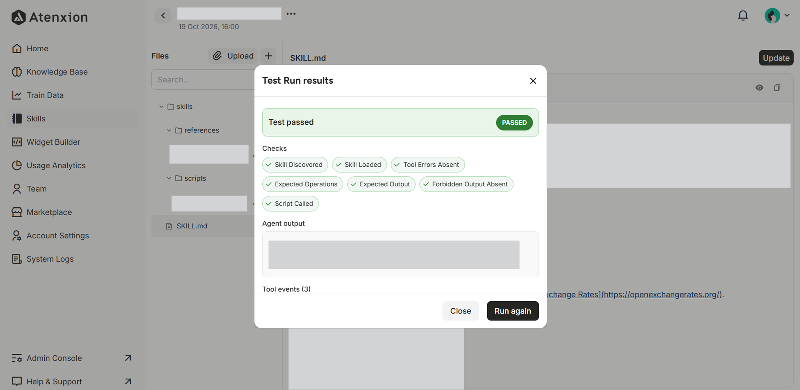 Test Run Results and “Run again” Button 