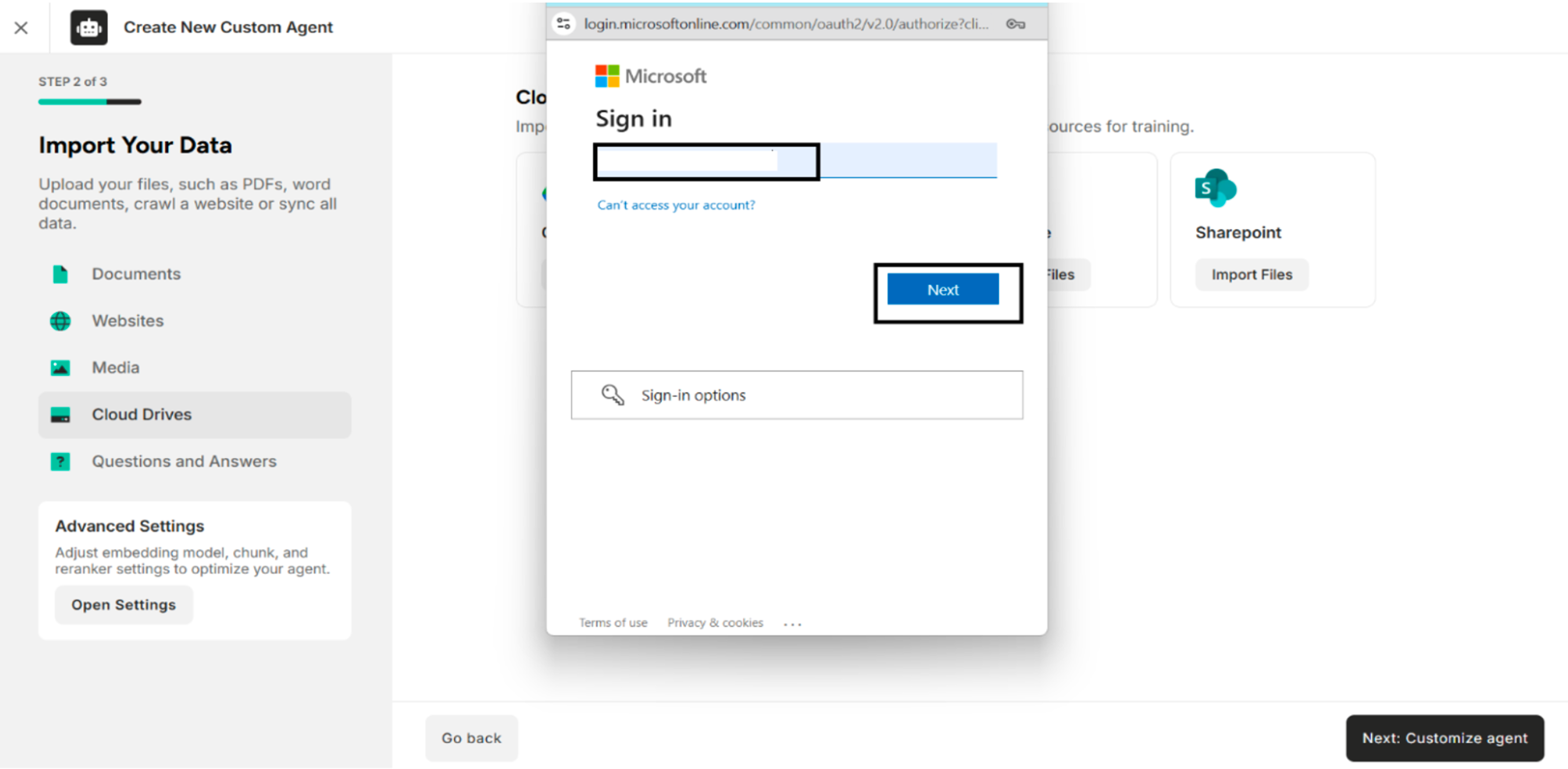 Sign in with One Drive Account